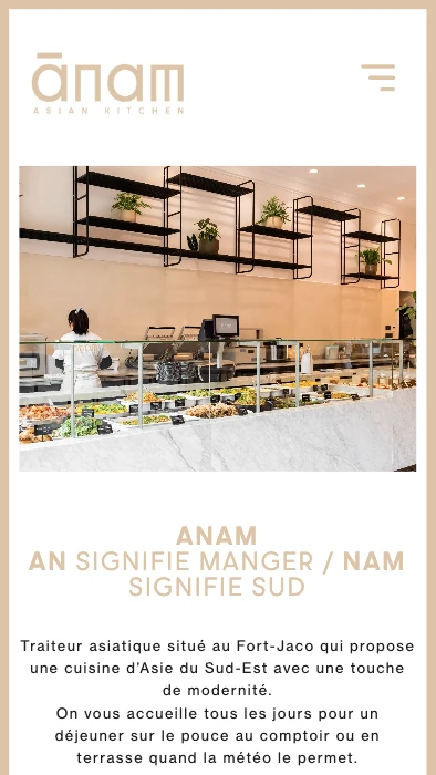 Screenshot of the Anam Kitchen restaurant website