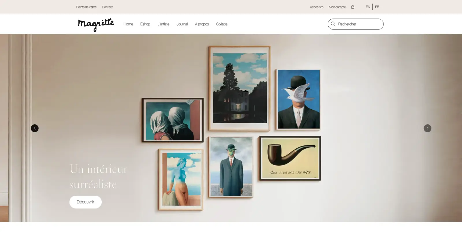 Screenshot of the René Magritte surrealist art website