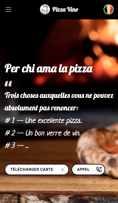 Screenshot of the Pizza Vino restaurant website